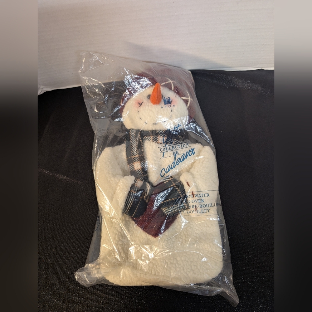 New Vintage Avon Snowman Snuggles Fleece Hot Water Bottle & Plush Cover Gift